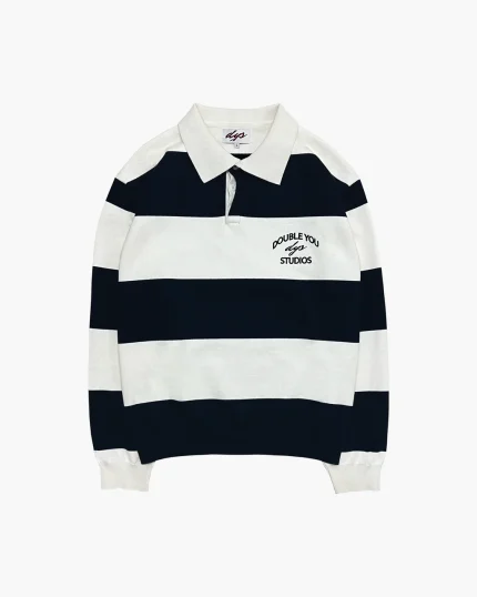 Double You Studios Stripe Rugby Polo Knit (WhiteNavy) (3)