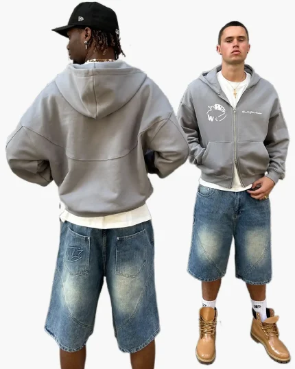 Double You Zip Up Hoodie Grey (1)