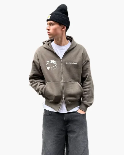 Double You Zip Up Hoodie Olive Green (2)